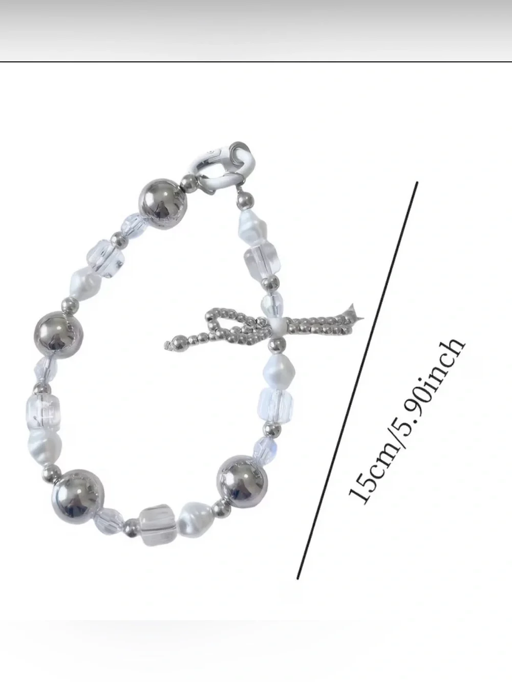 Y2K Pearl & Silver Bow Charm Accessory | Aesthetic Beaded Keychain